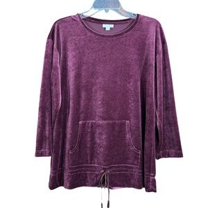 Pure Jill Burgundy Velvet Long Sleeve Kangaroo Pocket Top Women's Size Large